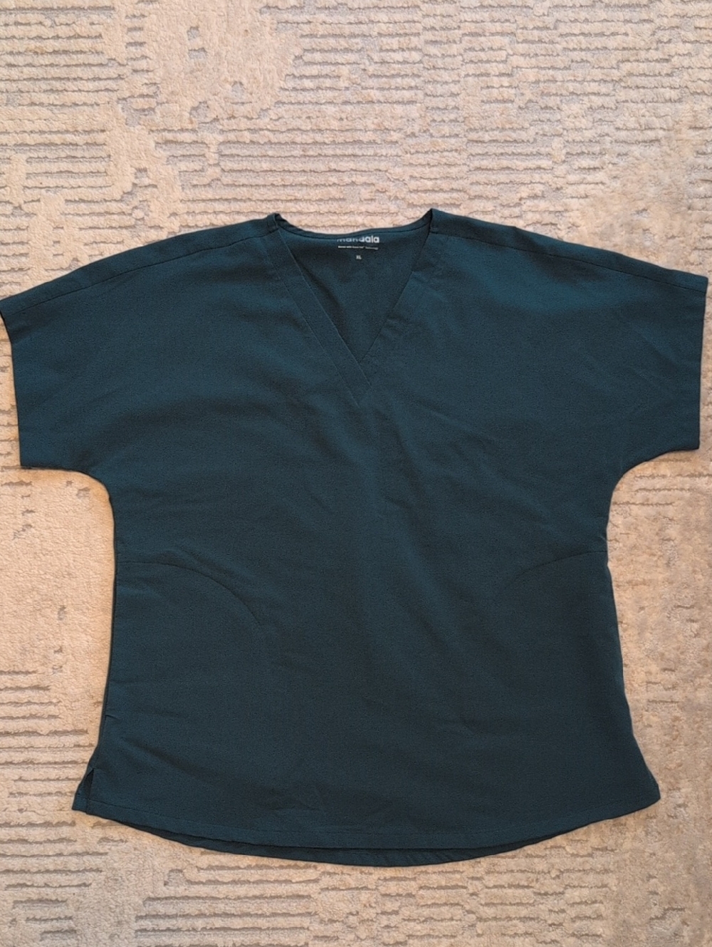 Mandala Dark Teal V-Neck Short Sleeve Women's Scrub Top